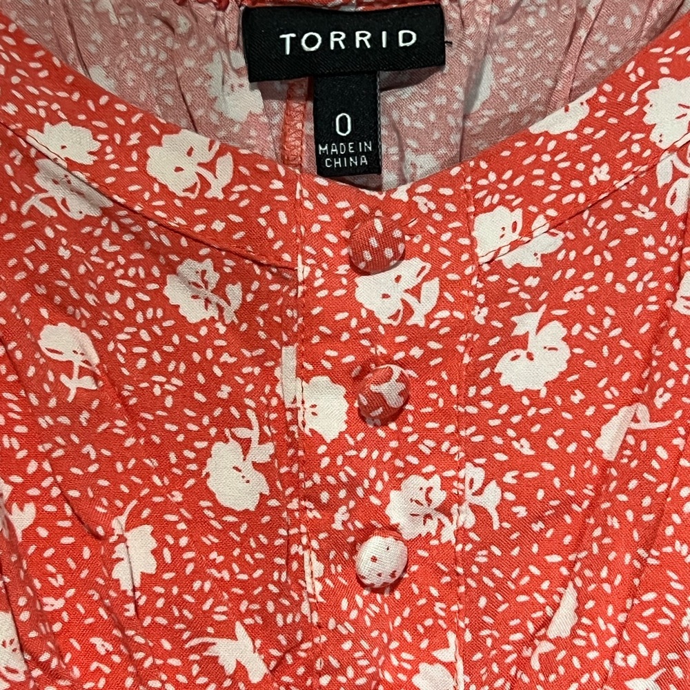 Torrid Ditzy Floral Print Sundress in Coral & White